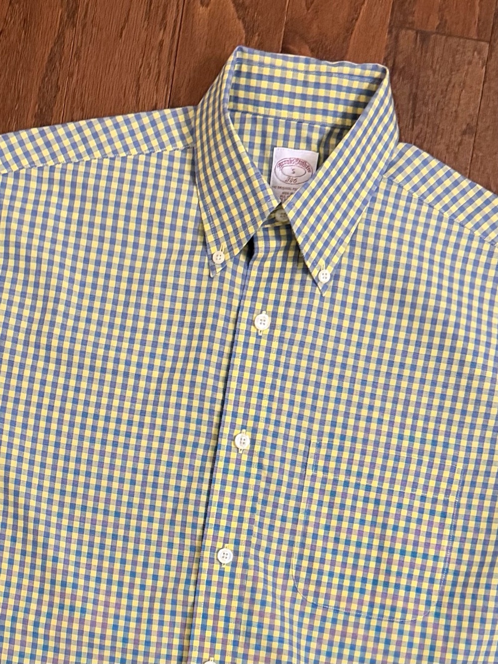 Brooks Brothers 346 Yellow and Blue Gingham Button-Down Shirt size Small